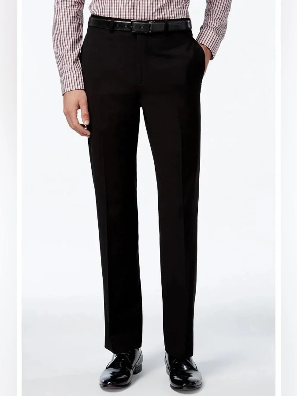 46R 40W Vinci Philosophy - Slim Fit Solid Black Flat Front Dress Pants